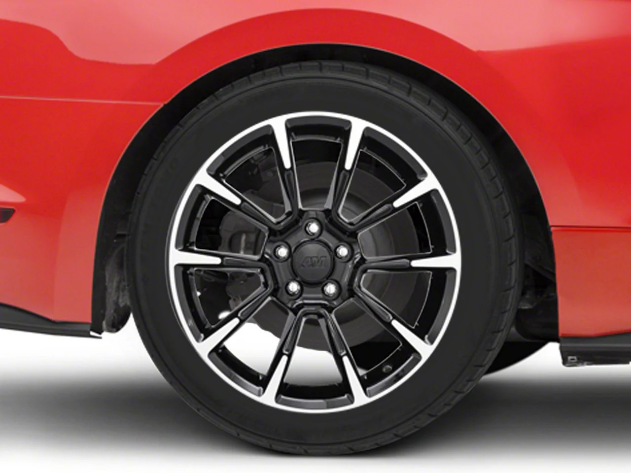 11/12 GT/CS Style Gloss Black Machined Wheel; Rear Only; 18x10; 45mm Offset (15-23 Mustang EcoBoost w/o Performance Pack, V6)