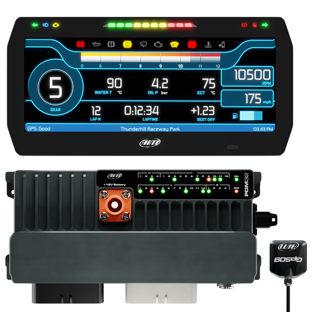 AiM Sports PDM32 with 10" screen Race Icons GPS Logging Kit