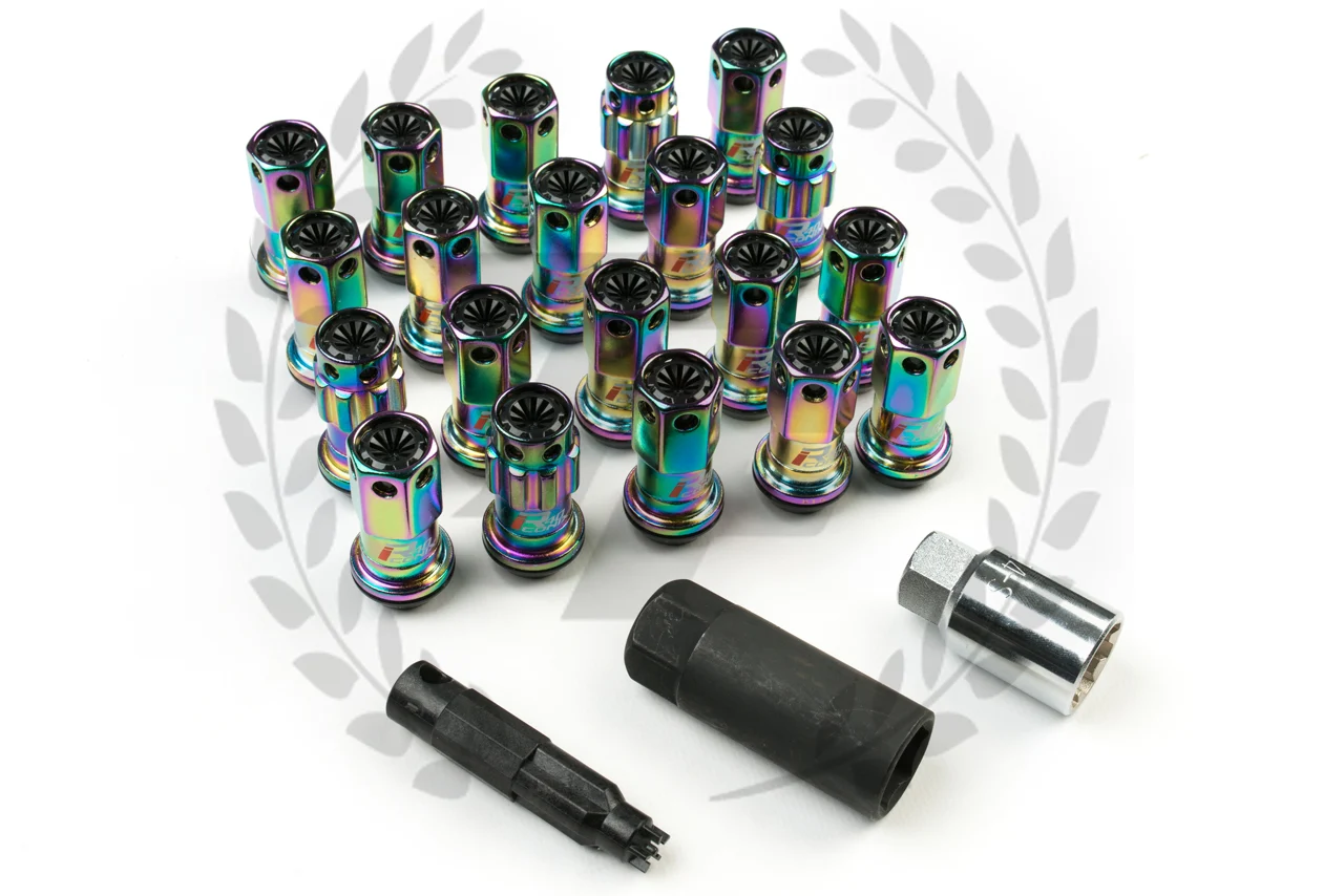 KICS Project R40 Iconix Lug Nuts - NeoChrome & Black - Plastic Cap