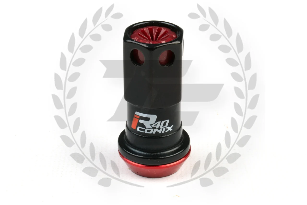 KICS Project R40 Iconix Lug Nuts - Black  & Red - Plastic Cap