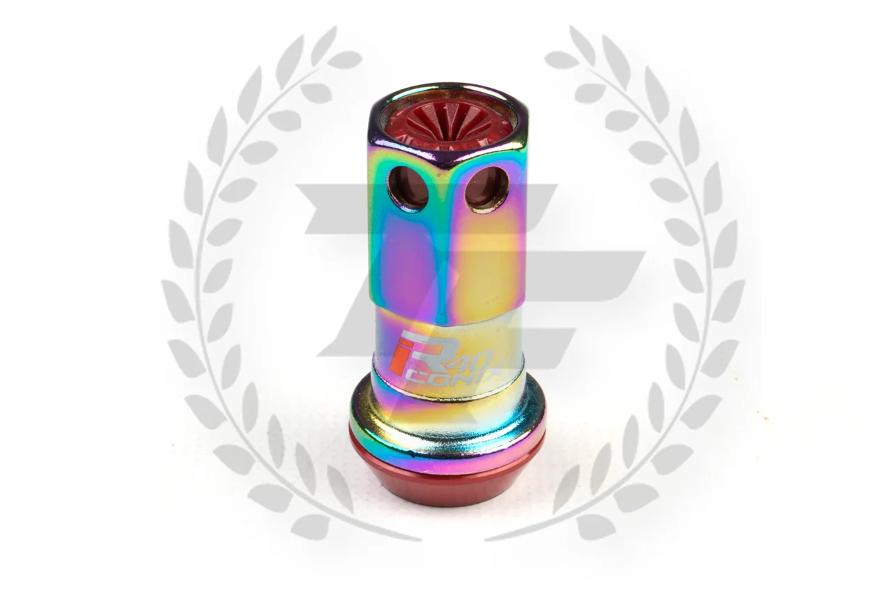 KICS Project R40 Iconix Lug Nuts - NeoChrome & Red - Plastic Cap