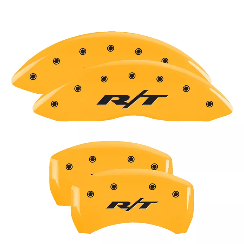 MGP Brake Caliper Covers with R/T Logo; Yellow; Front and Rear (09-10 Challenger R/T)