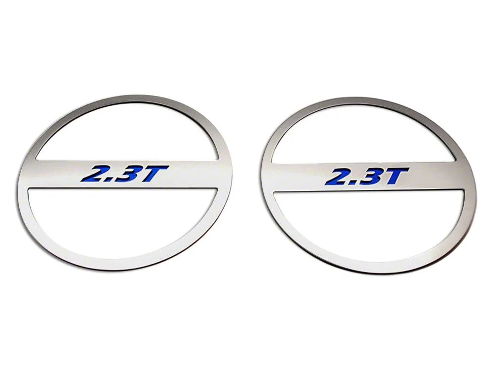 Brushed Mid-Range Speaker Trim with 2.3T Logo; Blue Carbon Fiber (15-23 Mustang EcoBoost)