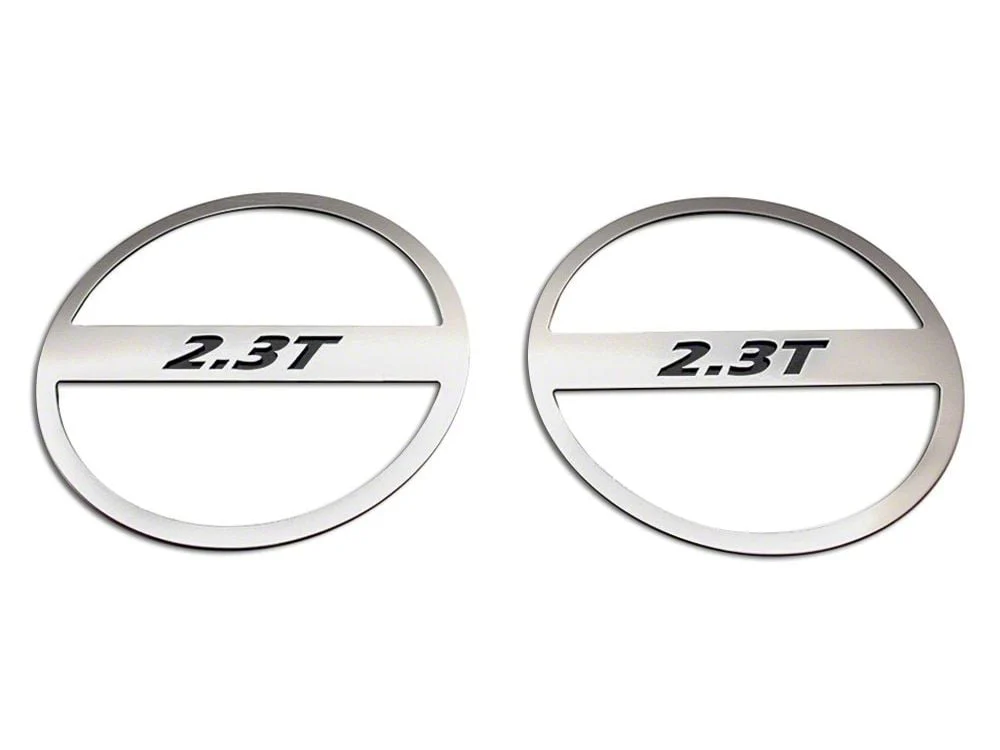 Brushed Mid-Range Speaker Trim with 2.3T Logo; Solid Black (15-23 Mustang EcoBoost)