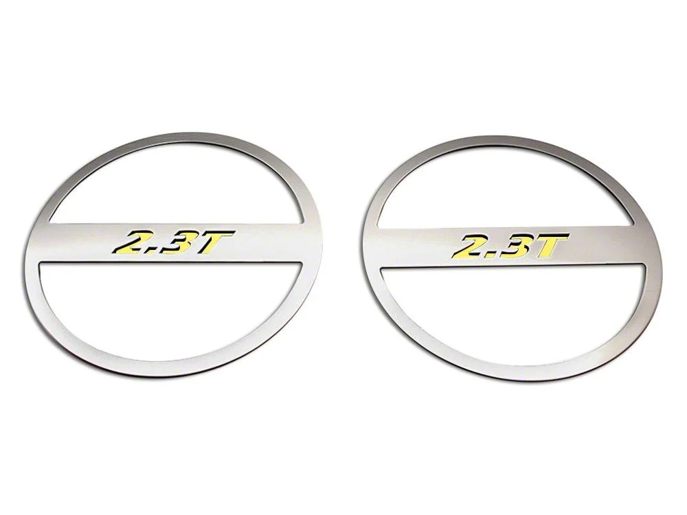 Brushed Mid-Range Speaker Trim with 2.3T Logo; Solid Yellow (15-23 Mustang EcoBoost)