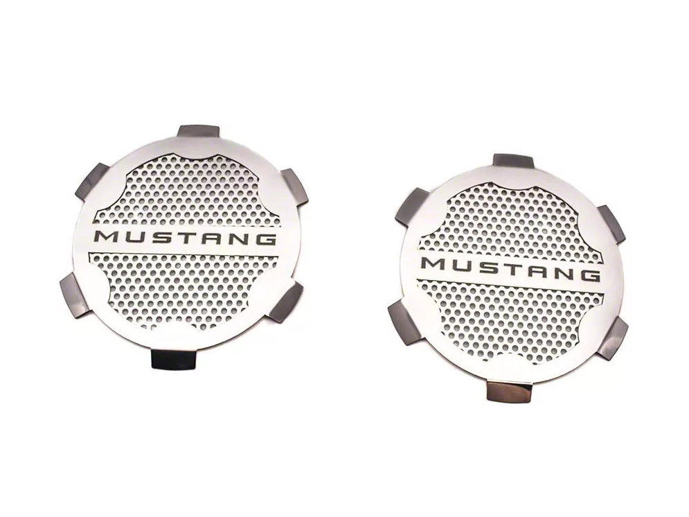 Door Speaker Trim with Mustang Lettering; Polished (05-09 Mustang)