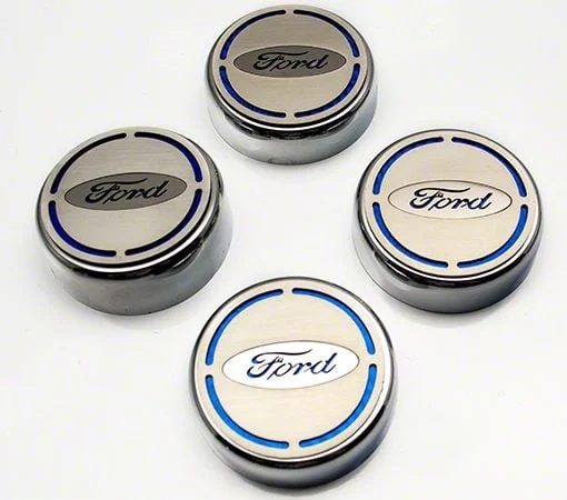 Engine Cap Covers with Ford Oval; Blue Carbon Fiber Inlay (15-17 Mustang)
