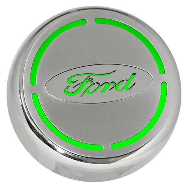 Engine Cap Covers with Ford Oval; Bullet Green Inlay (15-17 Mustang)