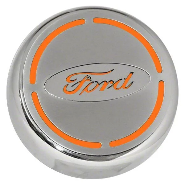 Engine Cap Covers with Ford Oval; Orange Fury Inlay (15-17 Mustang)