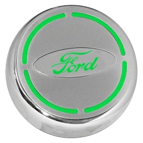 Engine Cap Covers with Ford Oval; Solid Green Inlay (15-17 Mustang)