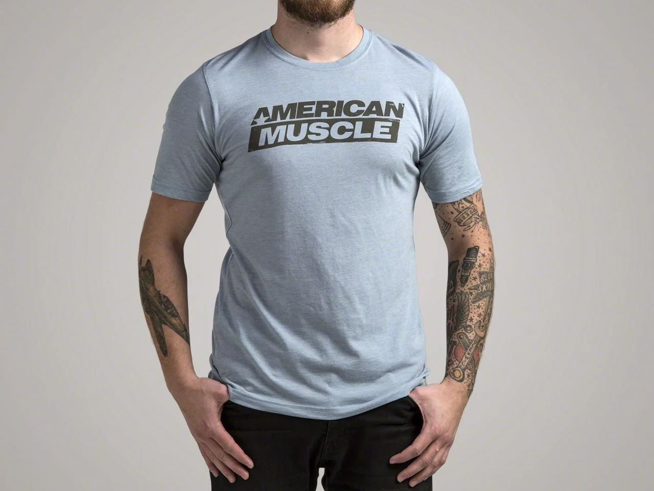 AmericanMuscle Distressed T-Shirt; Blue