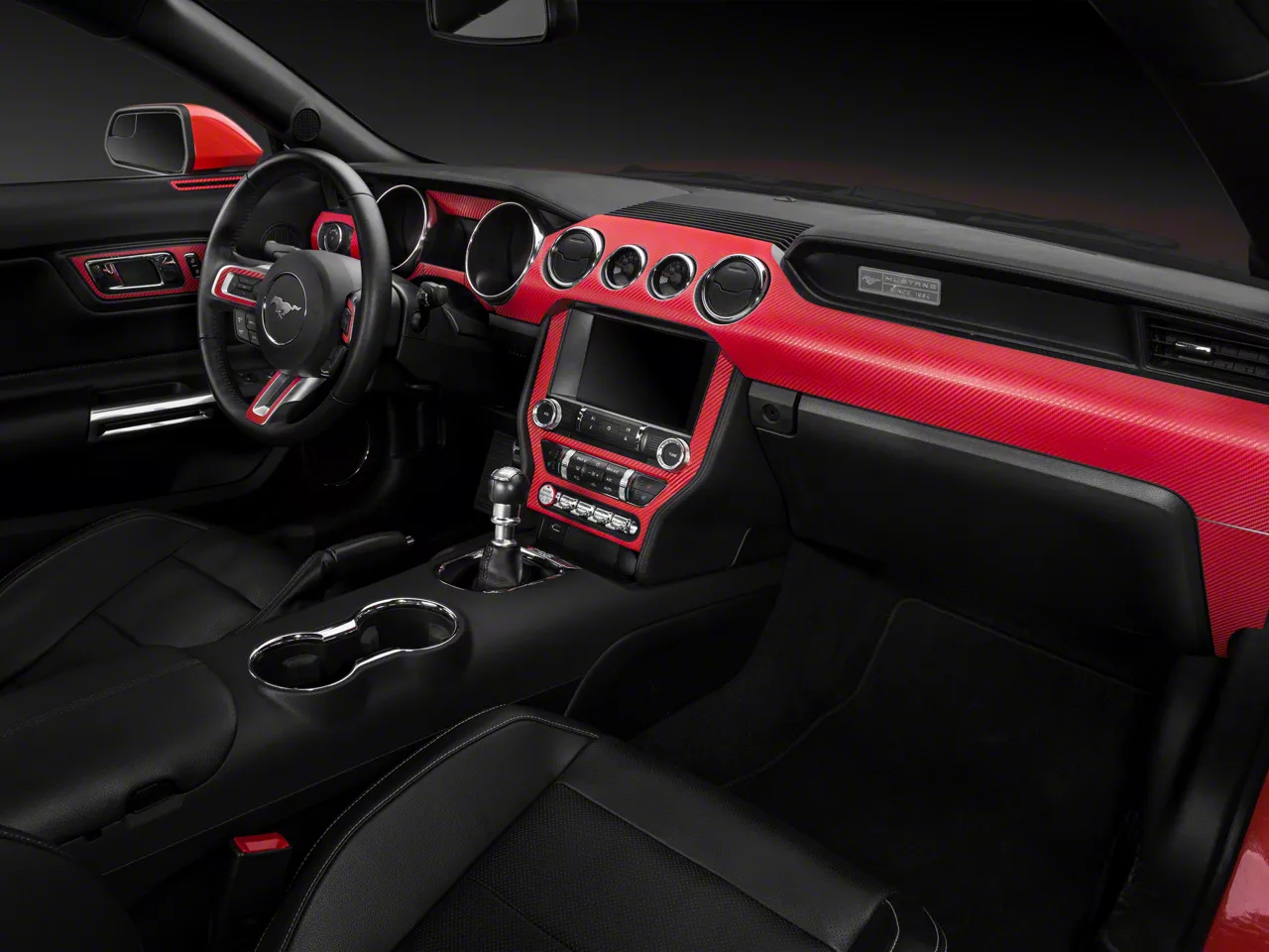 SEC10 Dash Overlay Kit; Red Carbon Fiber (15-23 Mustang)