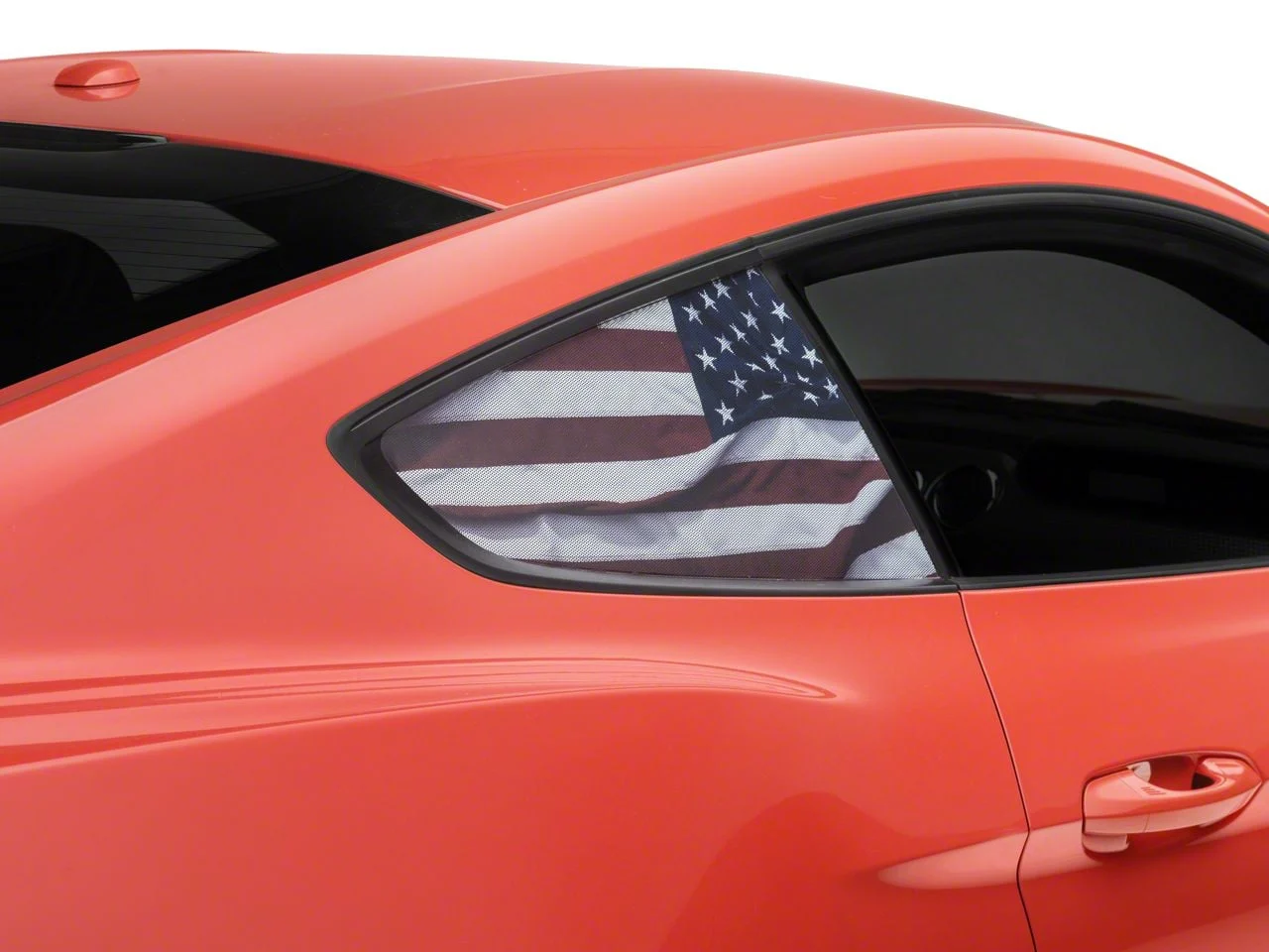 SEC10 Perforated American Flag Quarter Window Printed Decal (15-23 Mustang Fastback)
