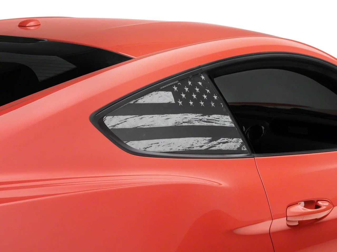 SEC10 Perforated Distressed Flag Quarter Window Printed Decal (15-23 Mustang Fastback)
