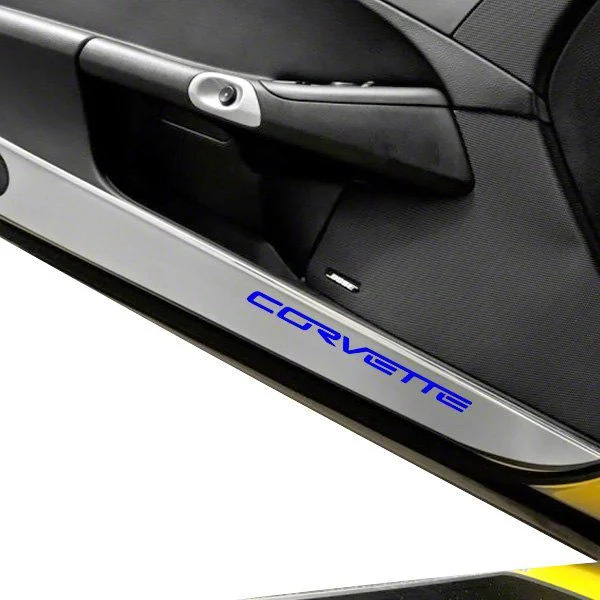 Door Guards with Corvette Inlay; Solid Dark Blue (05-13 Corvette C6)