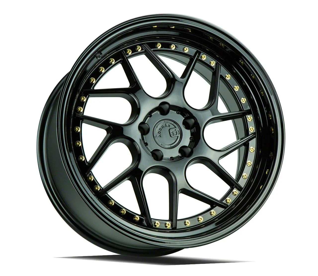 DS01 Gloss Black with Gold Rivets Wheel; Rear Only; 18x9.5; 22mm Offset (05-09 Mustang)