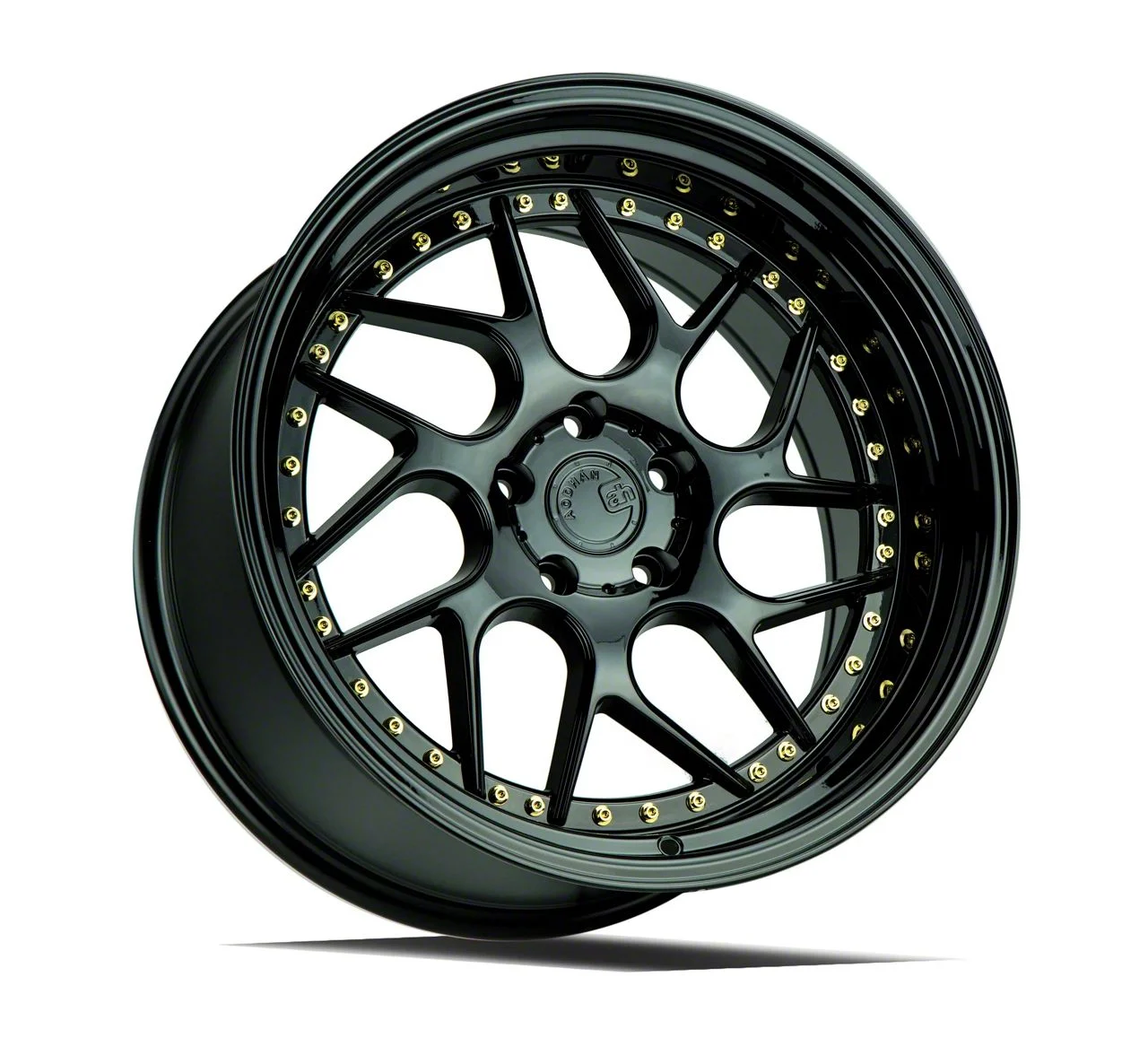 DS01 Gloss Black with Gold Rivets Wheel; Rear Only; 19x10.5; 22mm Offset (05-09 Mustang)