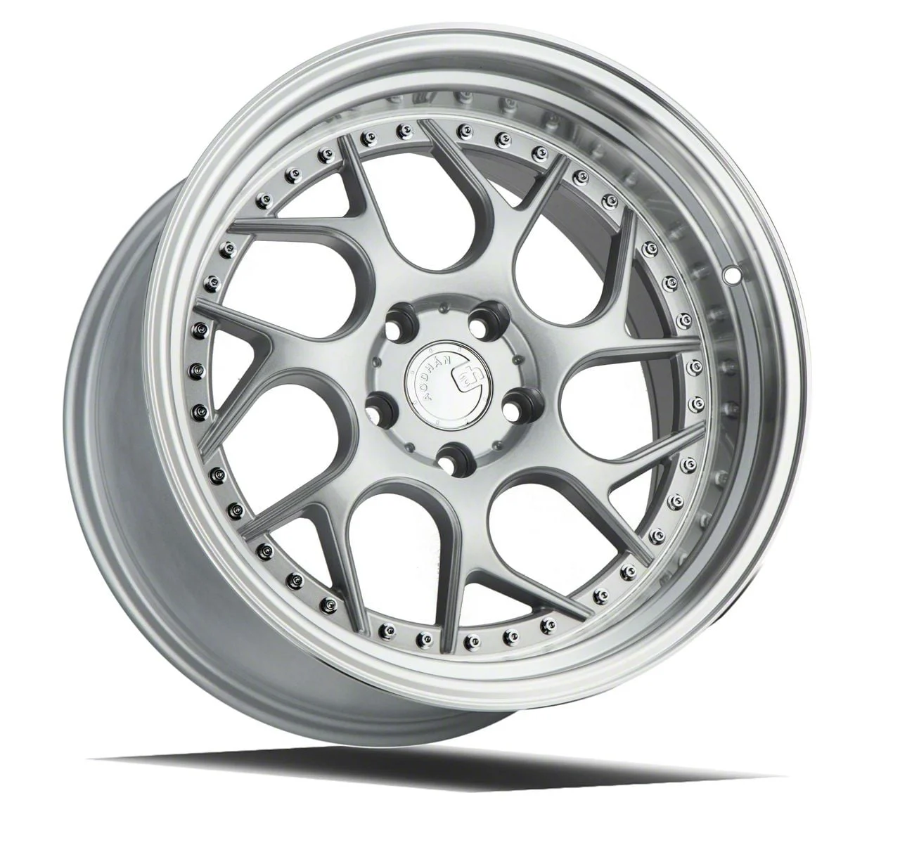 DS01 Silver Machined Lip with Chrome Rivets Wheel; Rear Only; 18x10.5; 15mm Offset (05-09 Mustang)