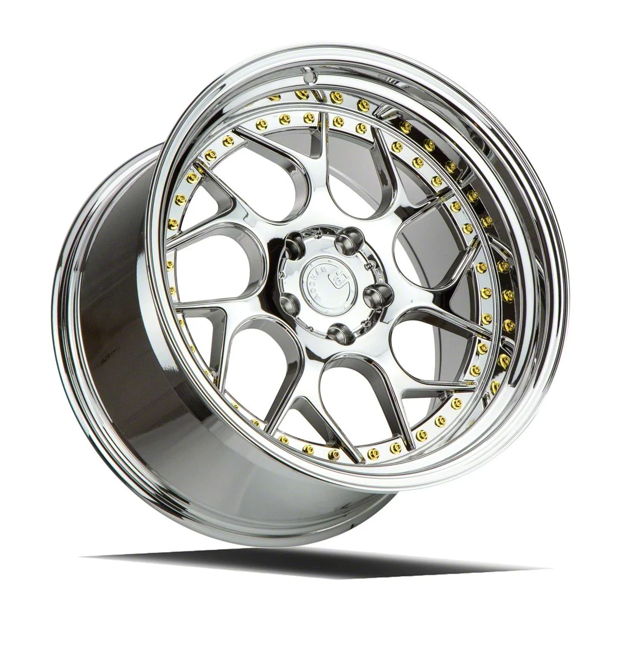 DS01 Vacuum Chrome with Gold Rivets Wheel; 18x9.5; 30mm Offset (05-09 Mustang)