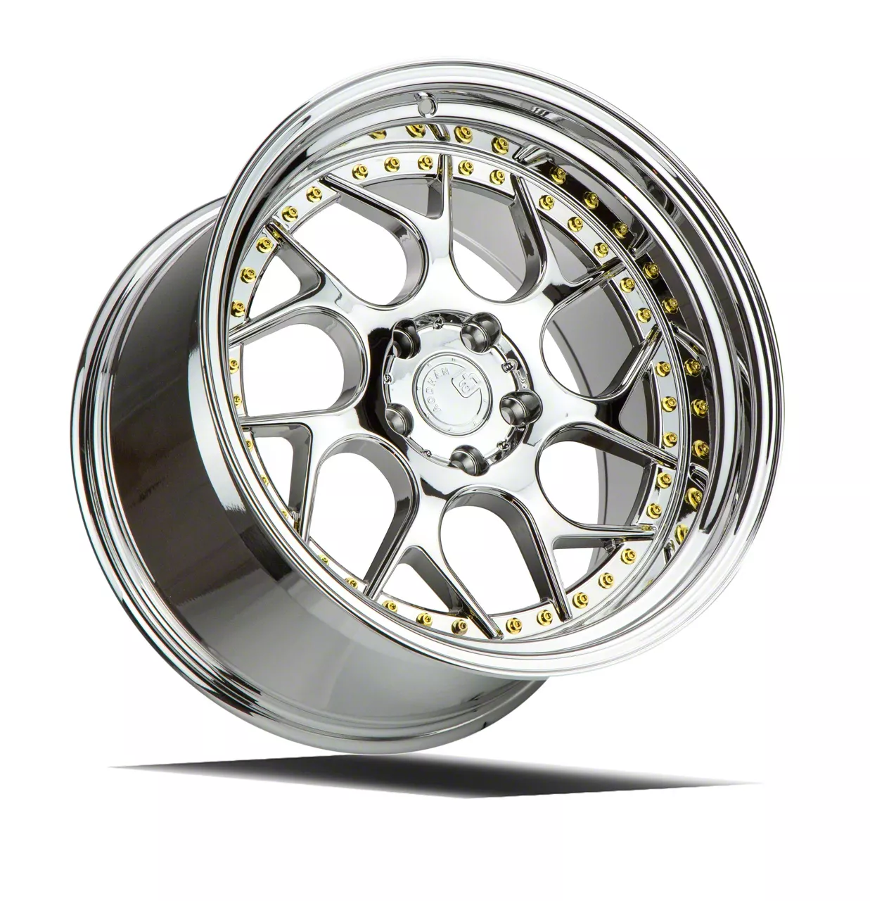 DS01 Vacuum Chrome with Gold Rivets Wheel; Rear Only; 19x9.5; 22mm Offset (05-09 Mustang)