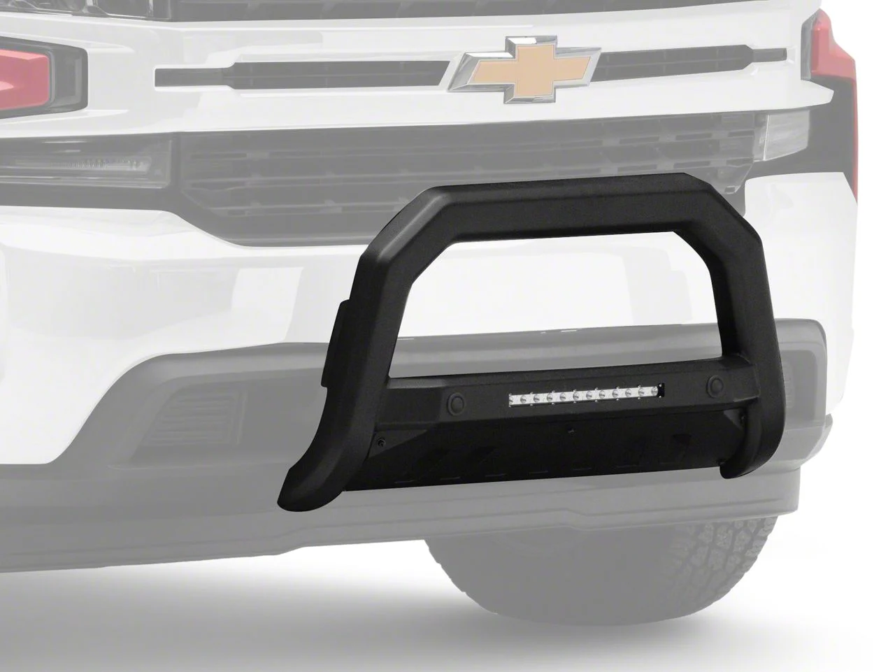 AR-T Series Bull Bar with LED Light Bar; Pre-Drilled for Front Parking Sensors; Matte Black (19-26 Silverado 1500, Excluding ZR2)