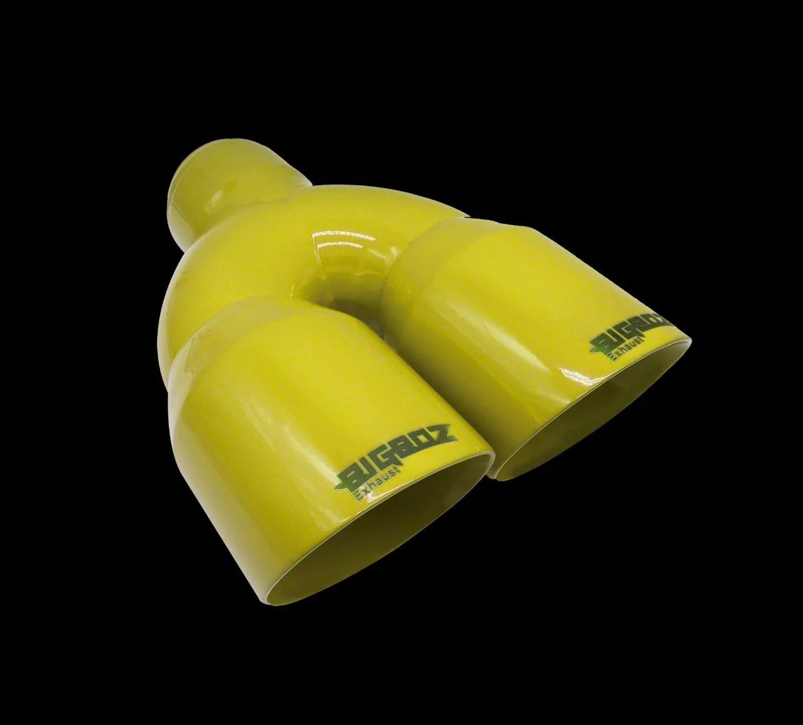 Bigboz Exhaust Quad Weld-On Exhaust Tips; 4-Inch; High Gloss Yellow (08-23 V8 HEMI Challenger)