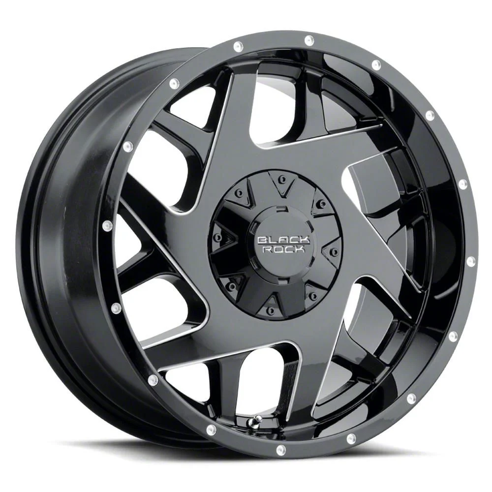 Black Rock Wheels Fury II Gloss Black Milled 6-Lug Wheel; 20x9; 12mm Offset (19-23 Ranger)