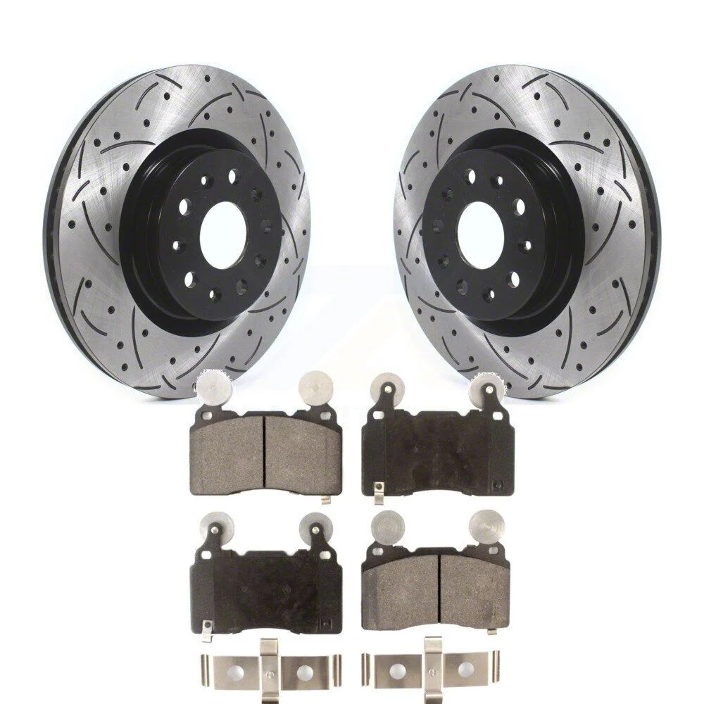 Drilled and Slotted Brake Rotor and Ceramic Pad Kit; Front (16-24 Camaro SS w/ 4-Piston Front Calipers)