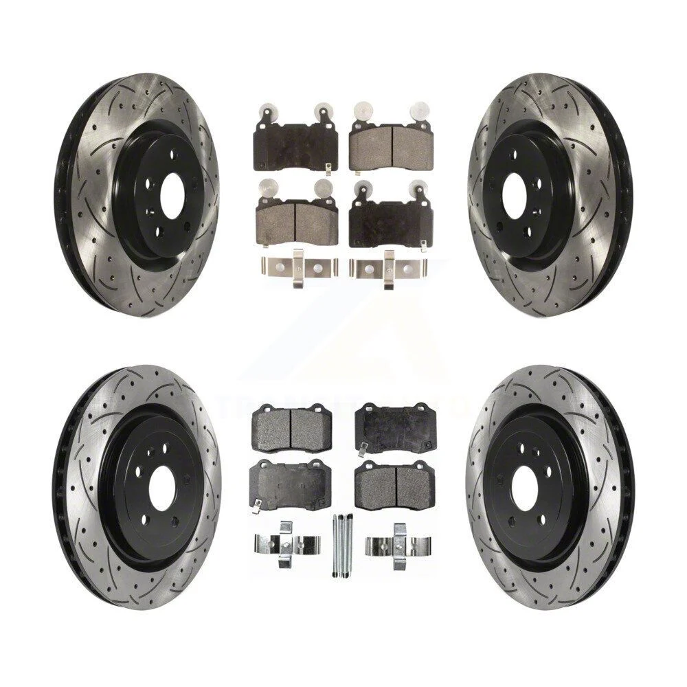 Drilled and Slotted Brake Rotor and Pad Kit; Front and Rear (10-15 Camaro SS)