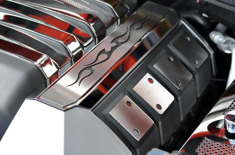 Fuel Rail Cover with Tribal Flame Logo; Polished (10-15 Camaro SS)