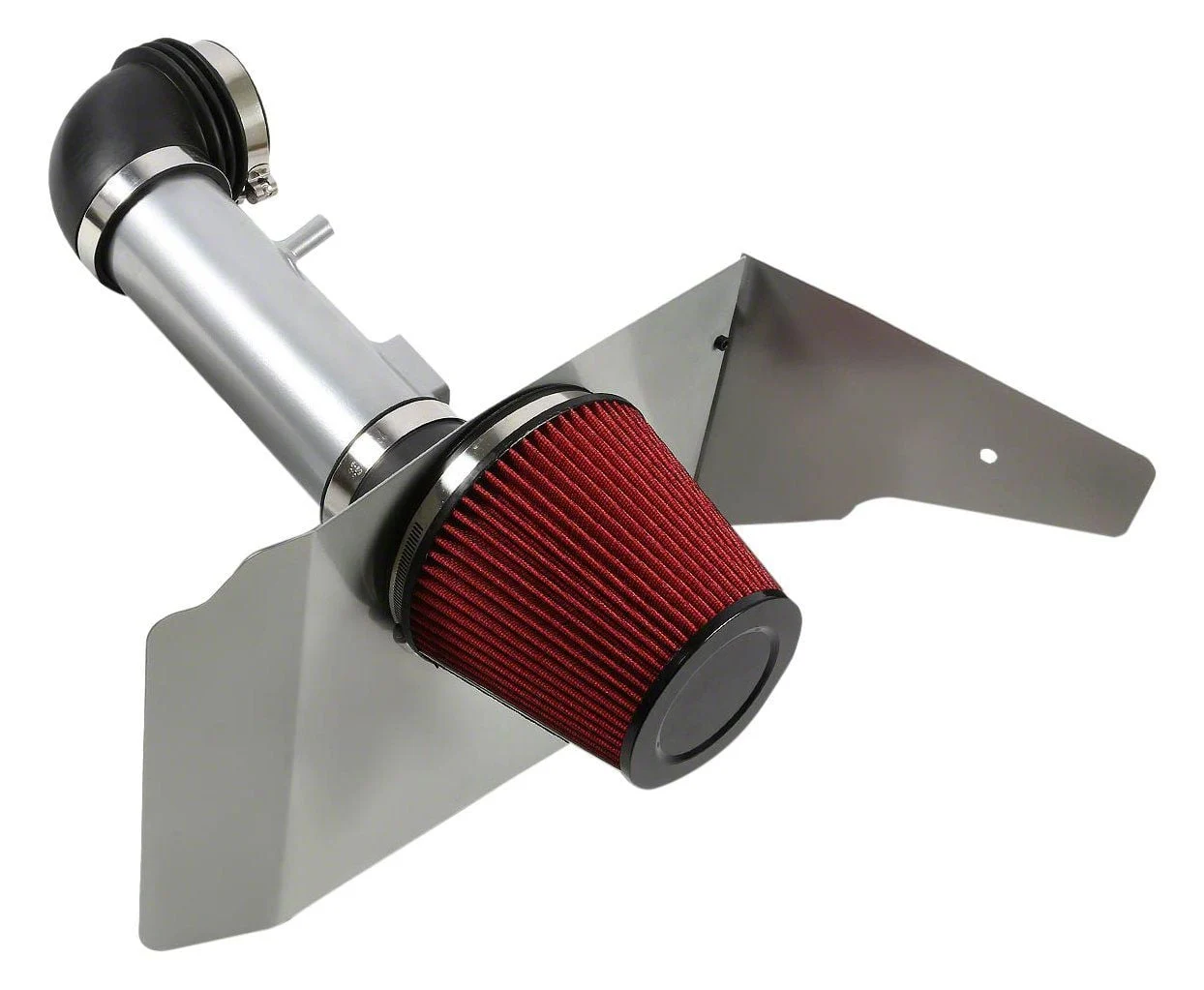Aluminum Cold Air Intake with Red Filter and Heat Shield; Silver (10-11 V6 Camaro)