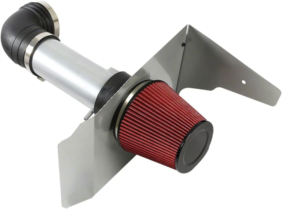 Aluminum Cold Air Intake with Red Filter and Heat Shield; Silver (10-15 Camaro SS)