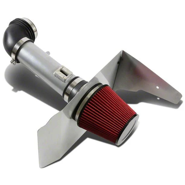 Aluminum Cold Air Intake with Red Filter and Heat Shield; Silver (12-14 V6 Camaro)