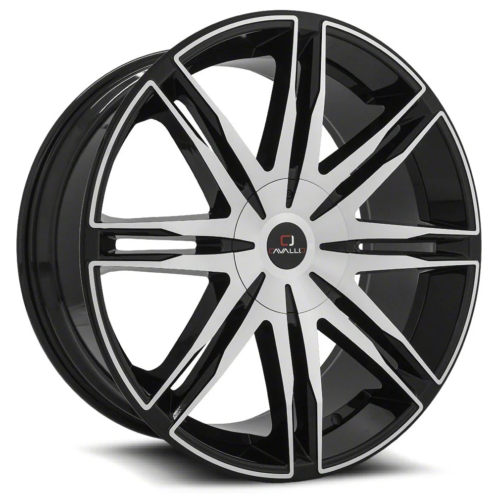 Cavallo CLV-18 Gloss Black and Machined Wheel; 20x8.5; 35mm Offset (15-23 Mustang GT w/o Performance Pack, EcoBoost, V6)