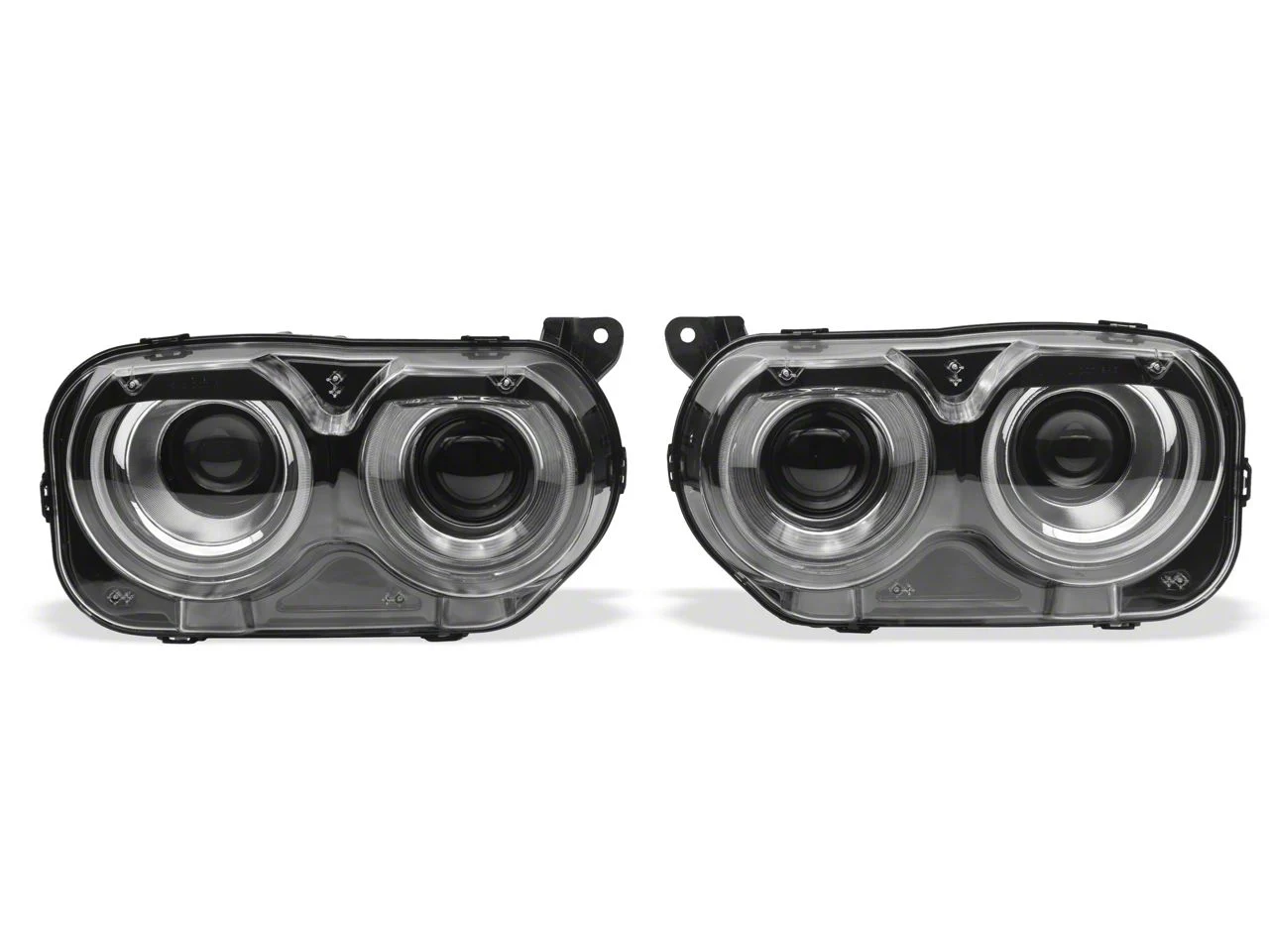 Dual Beam Projector Headlights; Black Housing; Smoked Lens (15-23 Challenger w/ Factory LED Headlights)