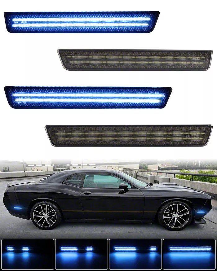 Dynamic LED Side Markers; Blue; Smoked (15-23 Challenger, Excluding Widebody)