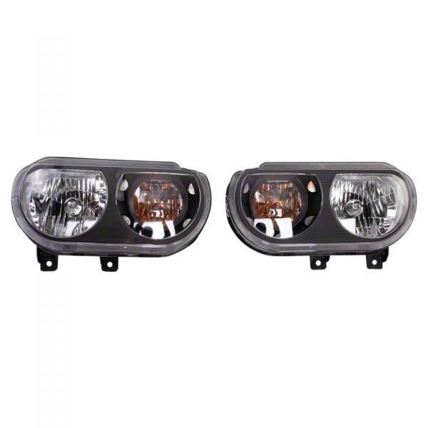Halogen Headlights; Black Housing; Clear Lens (08-14 Challenger w/ Factory Halogen Headlights)