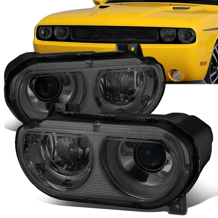 HID Projector Headlights with Clear Corners; Chrome Housing; Smoked Lens (08-14 Challenger w/ Factory HID Headlights)