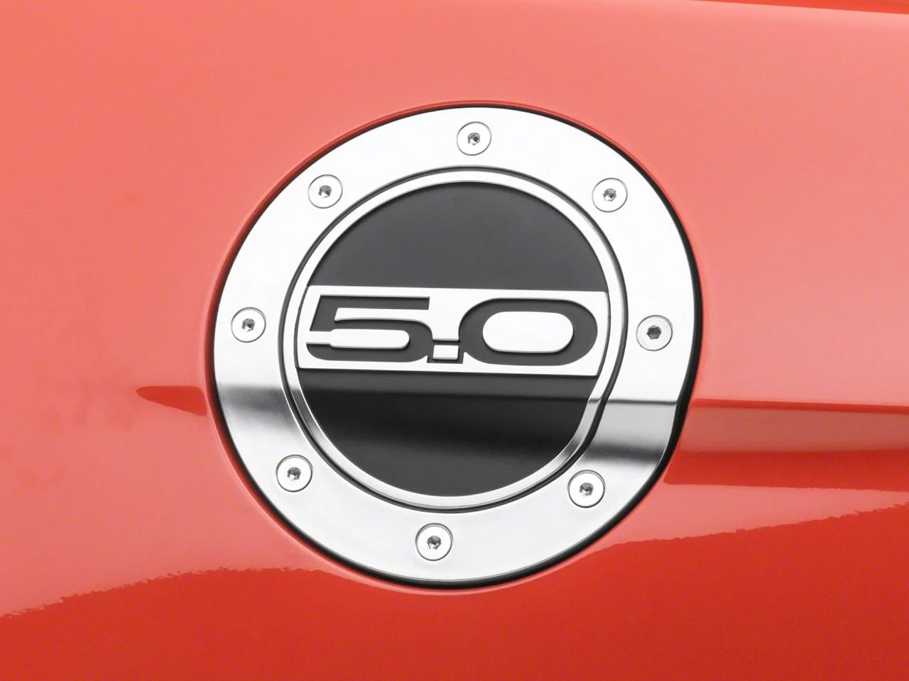 Competition Series Fuel Door with 5.0 Logo; Silver and Black (15-23 Mustang)