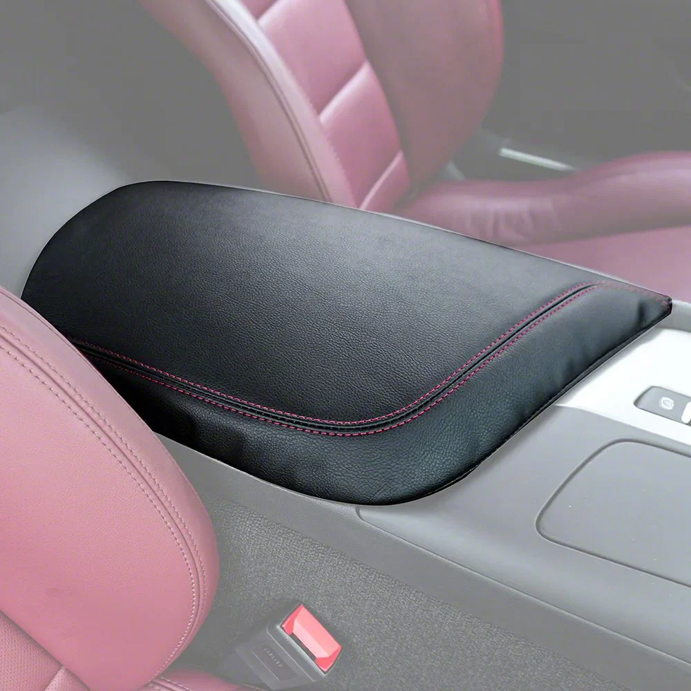 Kustom Interior Premium Artificial Leather Center Console Lid Armrest Cover; Burgundy Red with Burgundy Red Stitching (14-19 Corvette C7)