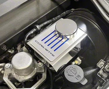 Master Cylinder Cover and Cap with Corvette Logo and Ribbed Slots; Solid Bright Red (14-19 Corvette C7 w/ Manual Transmission)