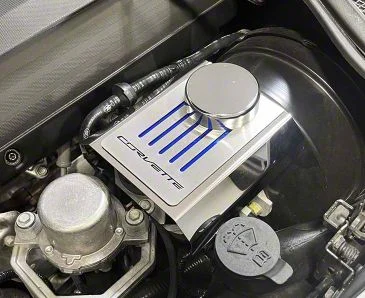 Master Cylinder Cover and Cap with Corvette Logo and Ribbed Slots; Solid Yellow (14-19 Corvette C7 w/ Manual Transmission)