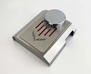 Master Cylinder Cover and Cap with Crossed Flags Logo and Ribbed Slots; Solid Bright Red (14-19 Corvette C7 w/ Manual Transmission)