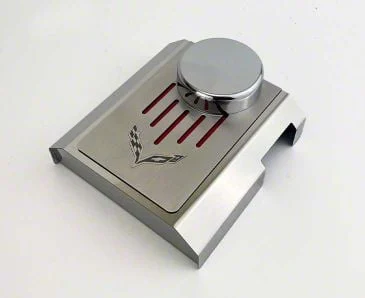 Master Cylinder Cover and Cap with Crossed Flags Logo and Ribbed Slots; Orange Carbon Fiber (14-19 Corvette C7 w/ Manual Transmission)