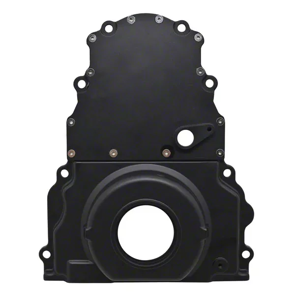 Two-Piece Timing Cover with Cam Sensor Hole; Black (05-13 Corvette C6)