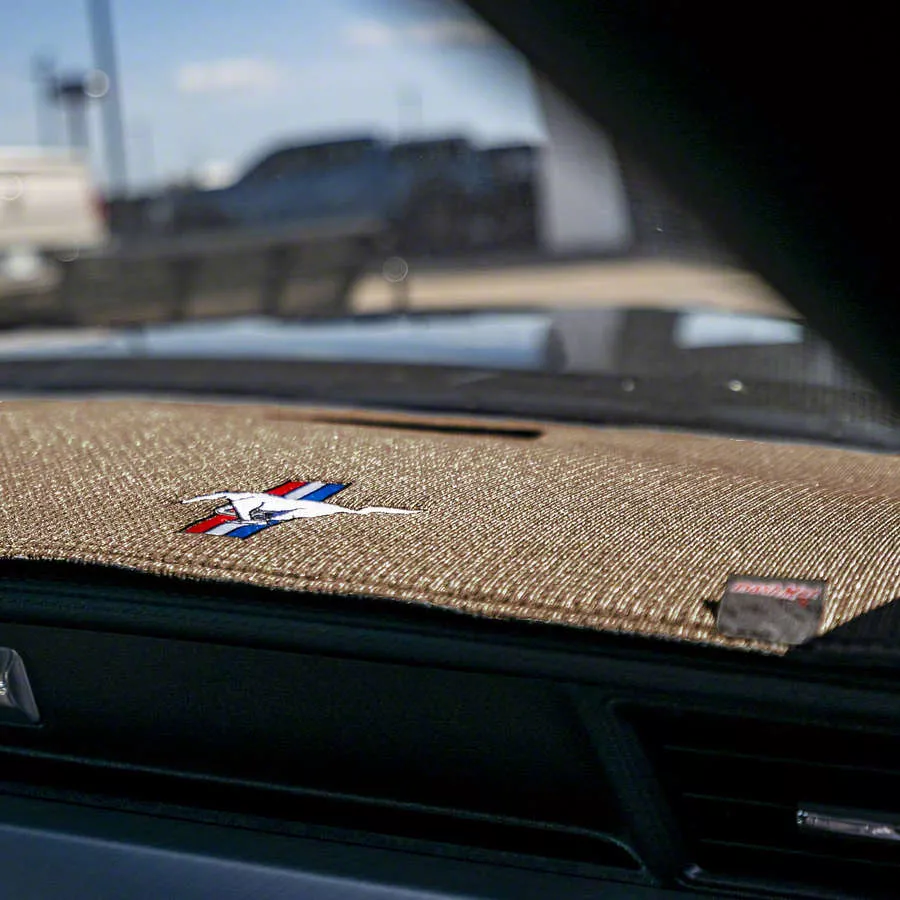 Covercraft Ltd Edition Custom Dash Cover with Mustang Tri-Bar Logo; Beige (15-23 Mustang w/ Forward Collision Warning)