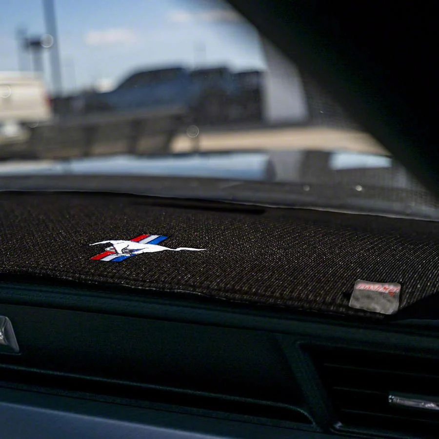 Covercraft Ltd Edition Custom Dash Cover with Mustang Tri-Bar Logo; Black (15-23 Mustang w/o Forward Collision Warning)