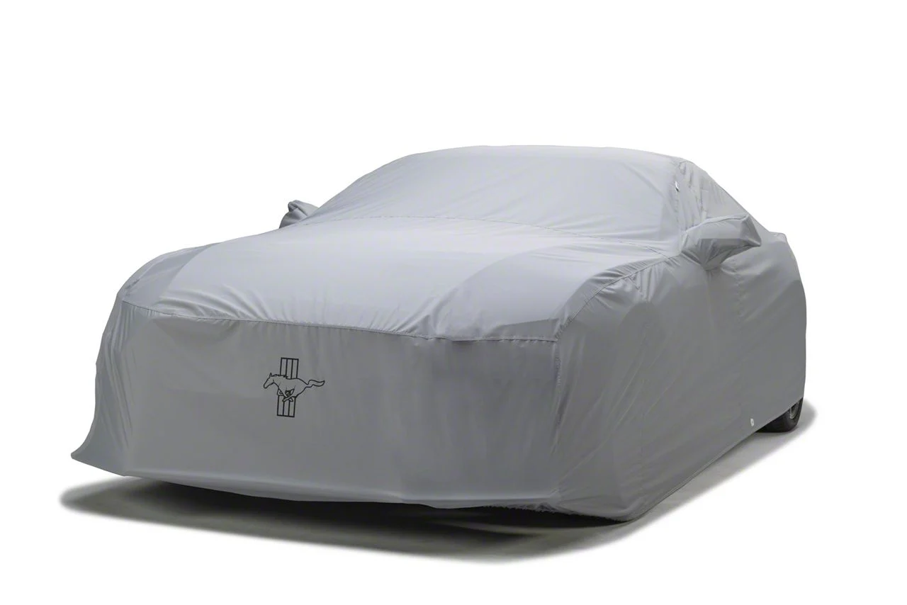 Covercraft Custom Car Covers WeatherShield HP Car Cover with Black Mustang Tri-Bar Logo; Gray (15-20 Mustang GT350; 20-22 Mustang GT500 w/o Track Pack)
