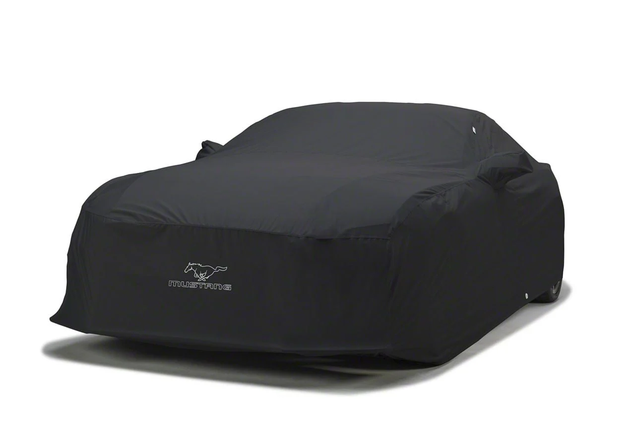 Covercraft Custom Car Covers WeatherShield HP Car Cover with White Mustang Pony Logo; Black (15-20 Mustang GT350; 20-22 Mustang GT500 w/o Track Pack)