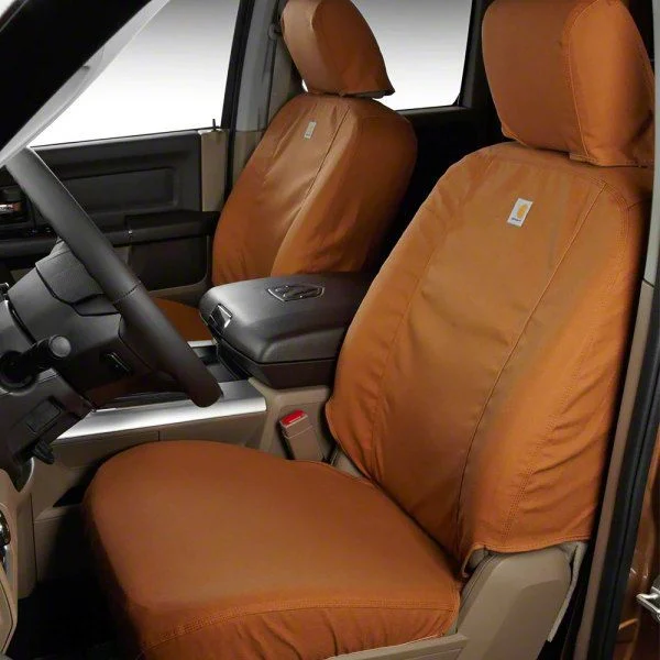 Covercraft SeatSaver Custom Front Seat Covers; Carhartt Brown (20-26 Sierra 2500 HD w/ Front Bench Seat & Fold-Down Console w/o Lid)